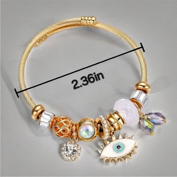 14k Gold Evil Eye Charm Bracelet - Picture 3 of 3